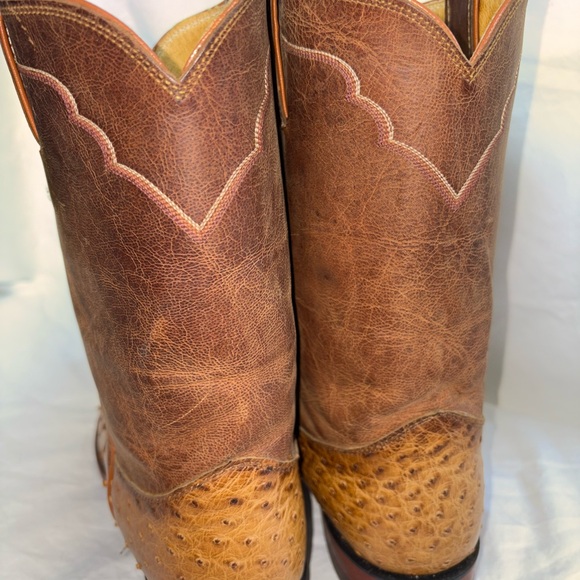 Justin Boots Tan and Brown Ostrich Western Boots - Picture 12 of 14